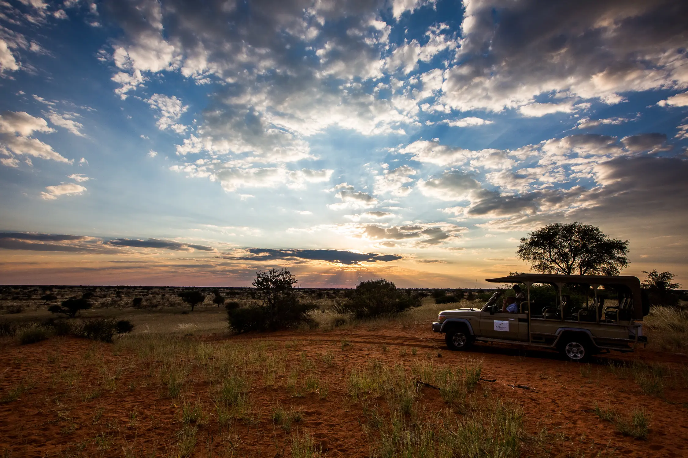 Sundowner drive across the Kalahari dunes