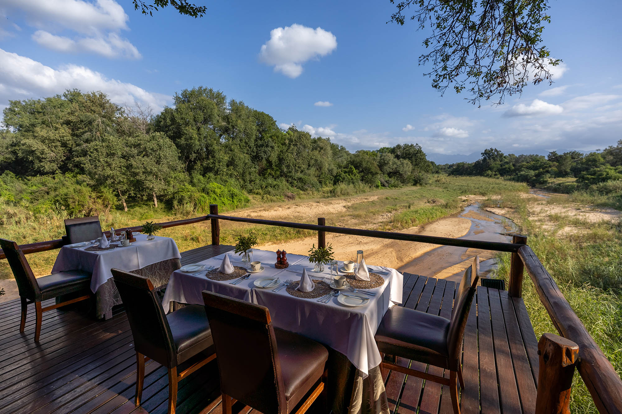 Corporate safari lodge dining setup in South Africa